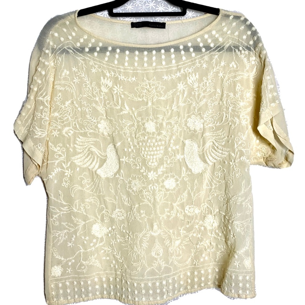 ZARA M floral and bird embroidered blouse top EUC - Picture 1 of 12